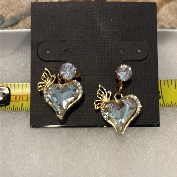 Stanley Gold and Silver Heart Earrings with Crystal Accents - Picture 7 of 12